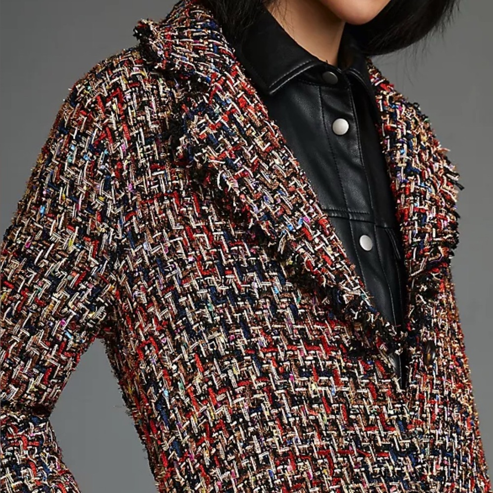 IF BY SEA I ANTHROPOLOGIE I Elegant Multicolor Tweed Women's Longline Blazer